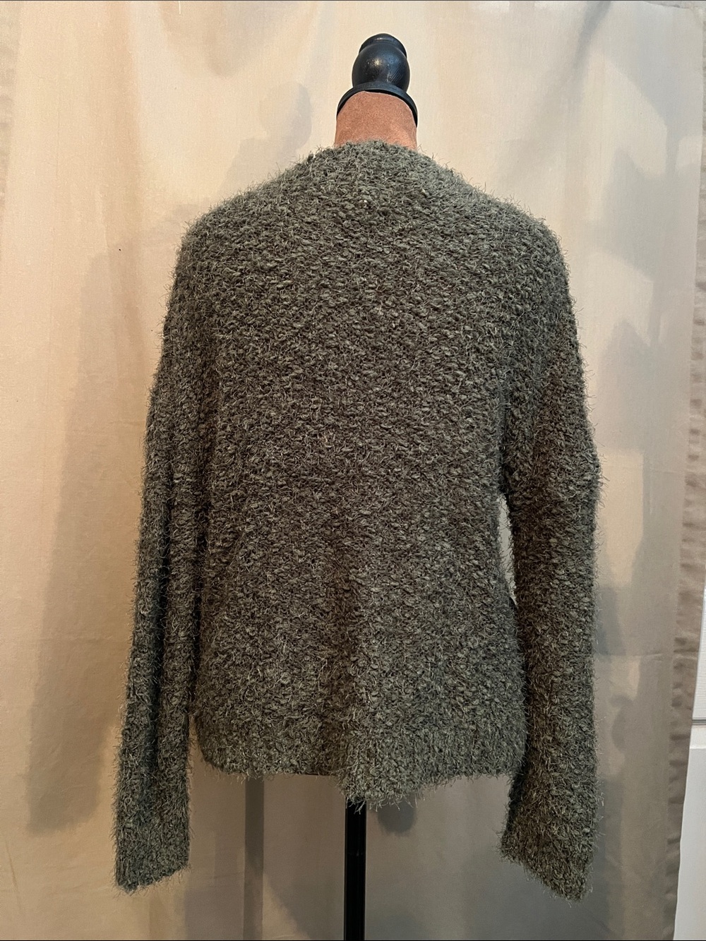 Moral Fiber Olive Gray Fuzzy Knit Crewneck Sweater with Black Pattern - Picture 6 of 9